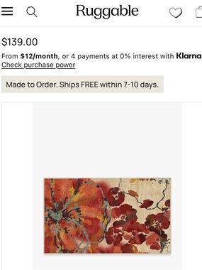 Ruggable 3’x5’ watercolor floral coral rug flat woven